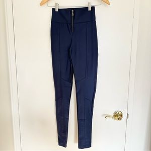 Bodycon Deep Blue Lycra Leggings with Frontal Zipper